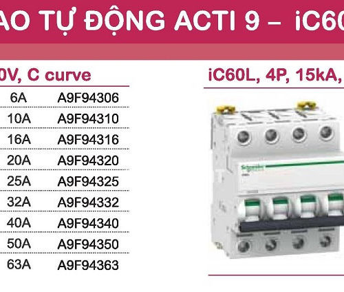 aptomat schneider mcb schneider acti9 iC60L 3 pha và 4 pha