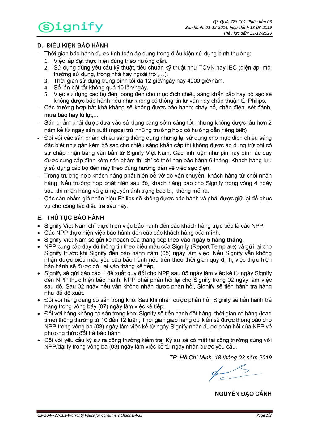 Chính Sách Bảo Hành Đèn Led Kênh Tiêu Dùng Mang Thương Hiệu Philips page 2