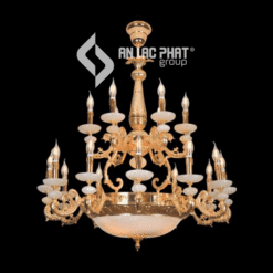 Đèn chùm nến chao đá bạch ngọc thiên nhiên Euroto CD-108/18